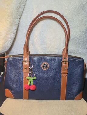 Dooney & Bourke Navy & Tan Pebble Weather Leather Shoulder Bag EUC NOW ONLY $100